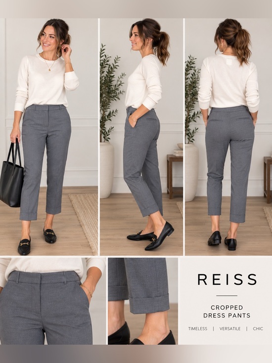 Reiss Pants - REISS Grey Wool Blend Tailored Cropped Cuff Trousers Pants US 4